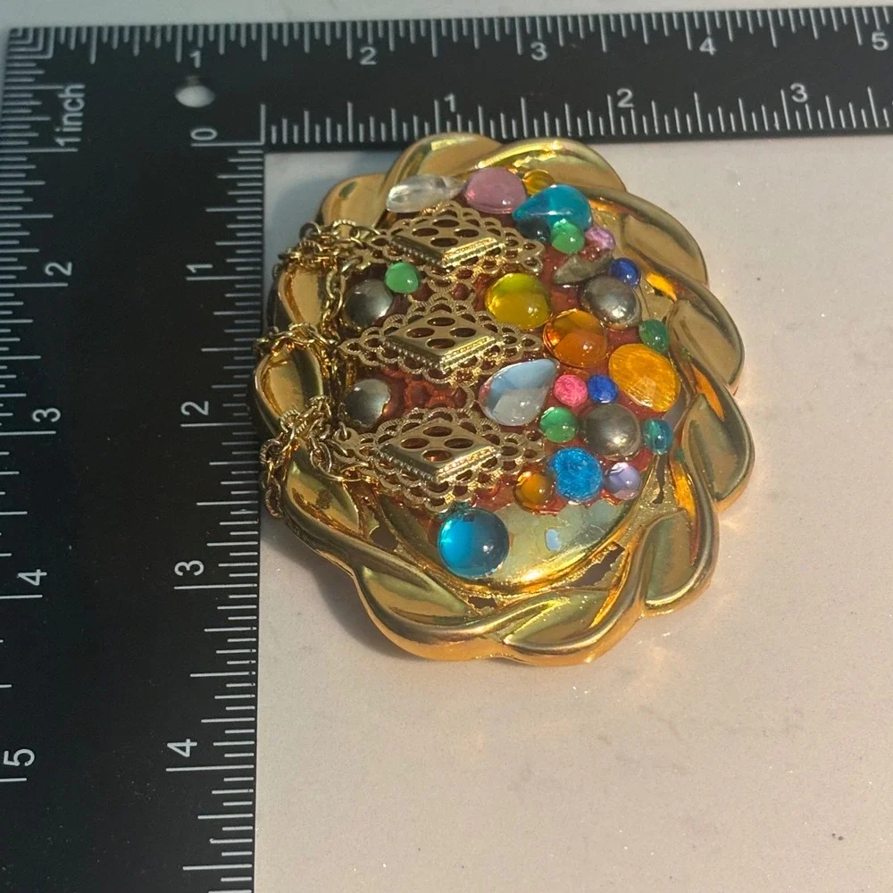 Vintage Belt Buckle Womens Multi-Color Cabochon Filigree Chain Ornate